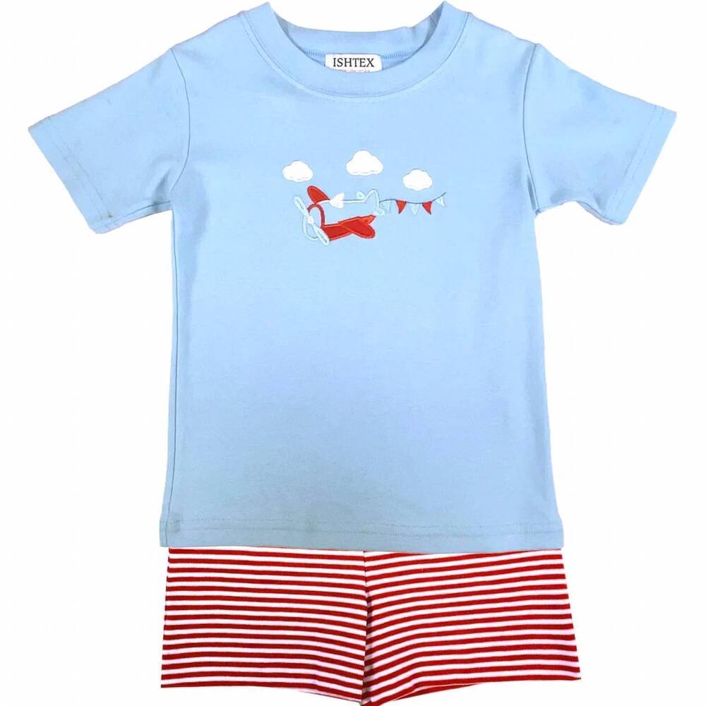 NEW ISHTEX kids' airplane short set in blue